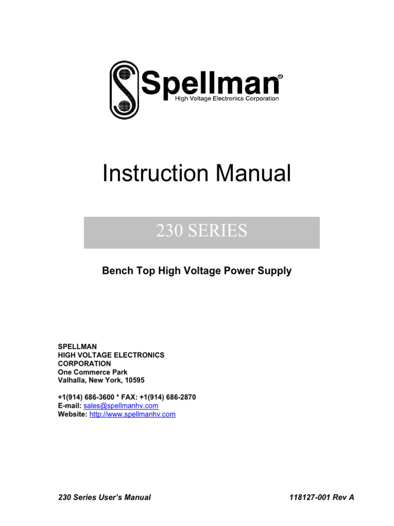 Instruction Manual 230 Series PDF Power Supply Direct Current