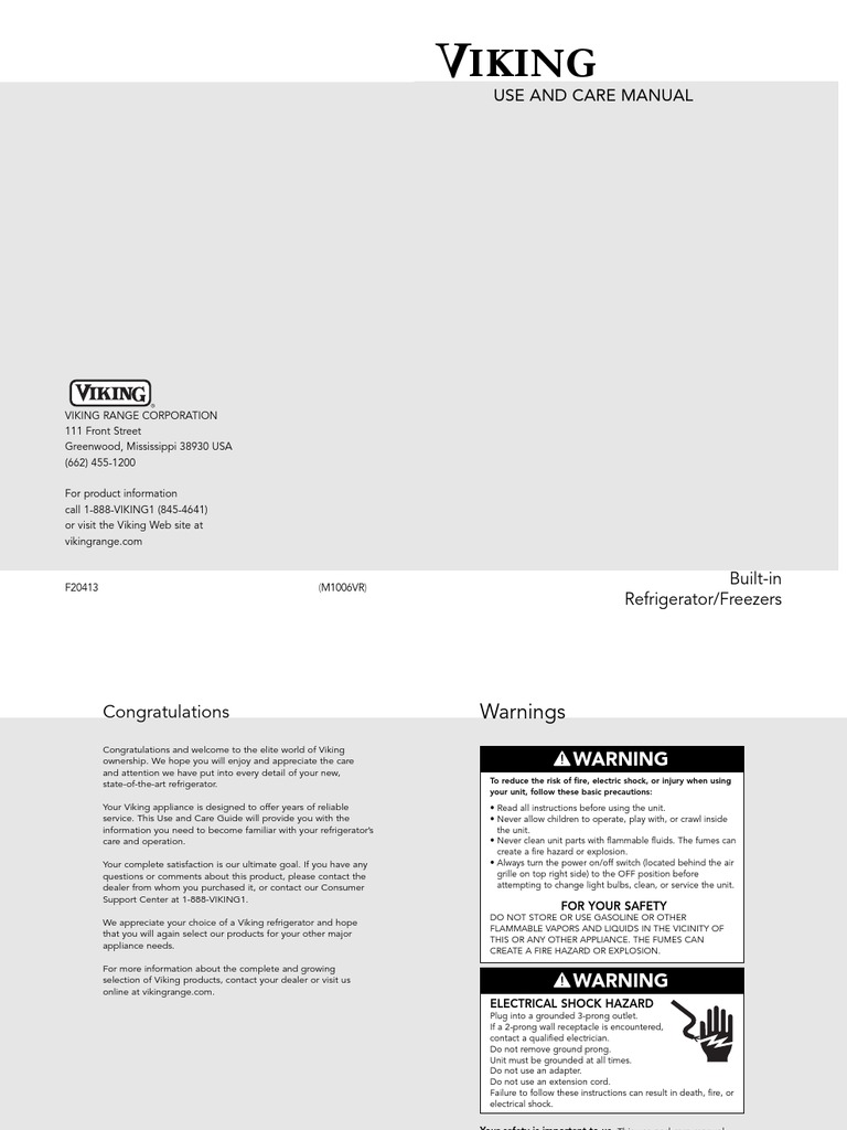 Viking Vcbb363rss PDF Refrigerator Food Storage
