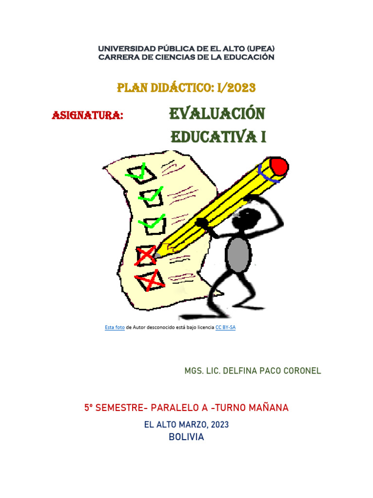 Plan Didáctico de Evaluación Educativa I | PDF | Evaluación | Enseñando