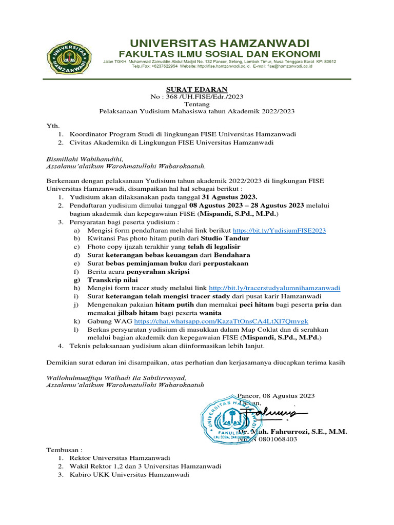 Surat Edaran Yudisium 2023 | PDF