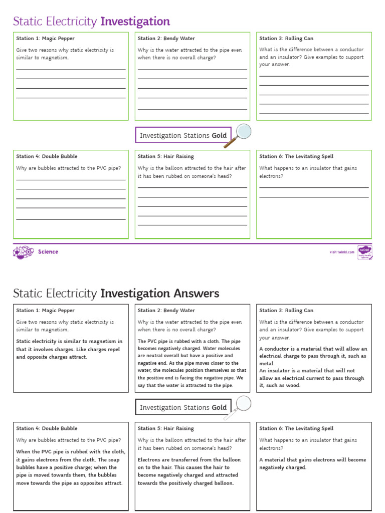 Static Electricity Investigation Guide | PDF | Electric Charge ...