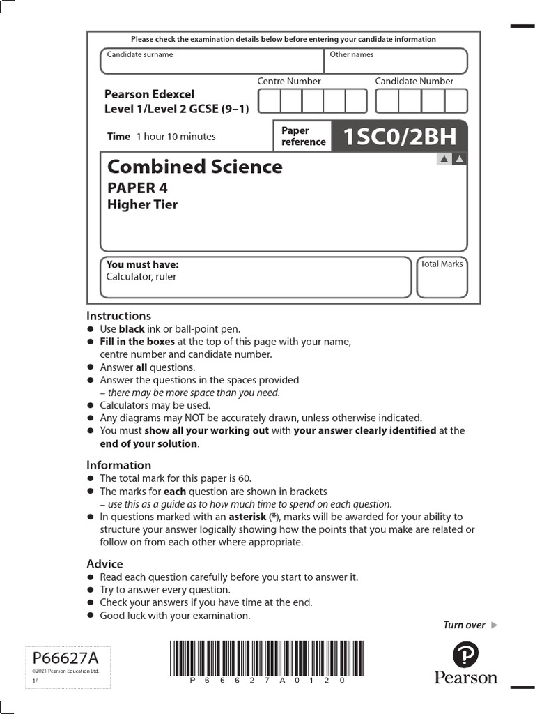 GCSE Combined Science Biology NOV 21 Higher Paper 2 QP | PDF | Estrogen ...