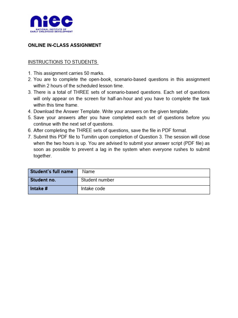 Online In-Class Assignment - Instructions and Answer Template | PDF