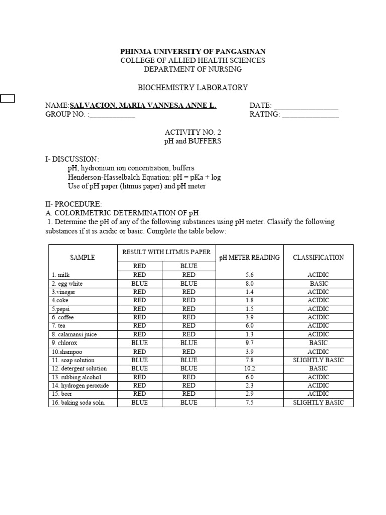 (Bio 024) Lab Activity 2 - PH & Buffers | PDF