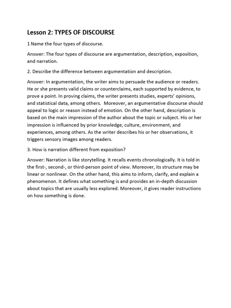 Lesson 2 TYPES OF DISCOURSE | PDF