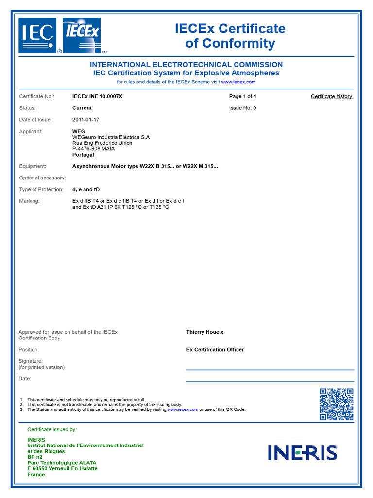 IECEx INE 10.0007X 000 | Download Free PDF | Electric Motor ...