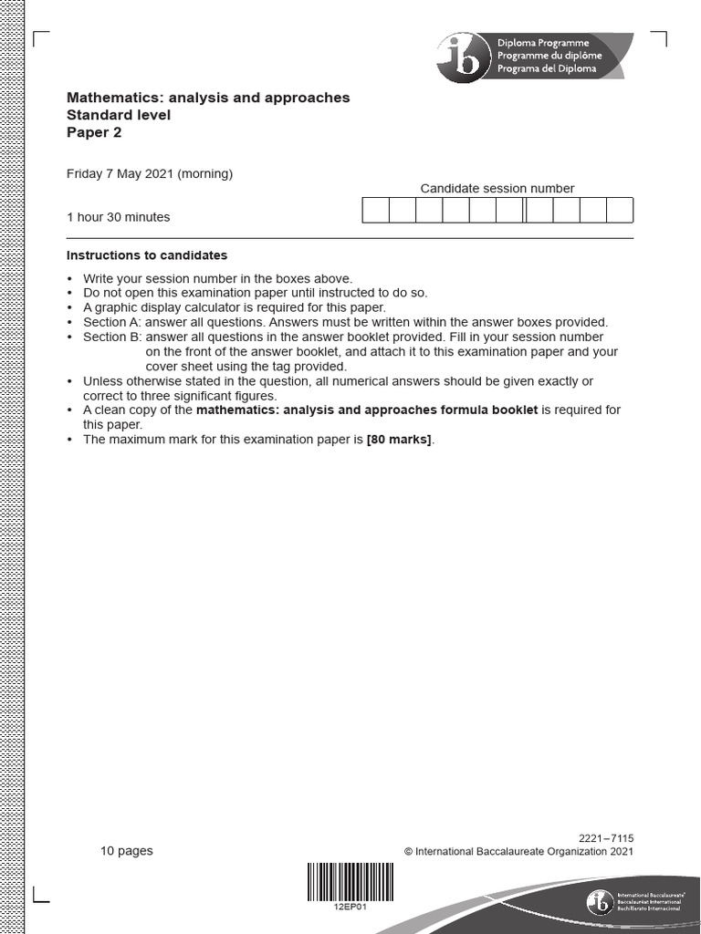 IB Mathematics SL Paper 2 Exam 2021 | PDF | Teaching Methods ...