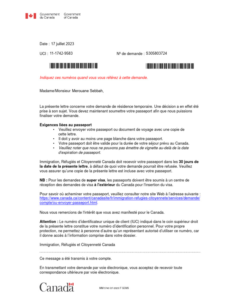 Soumission de Passeport pour Visa Canada | PDF