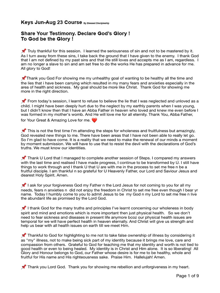 Keys.23 Testimonies | PDF | Jesus | Glory (Religion)