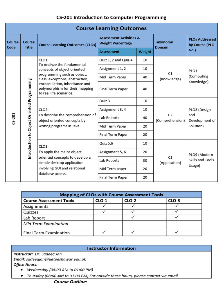 CS 201 Introduction To Object Oriented Programming | PDF | Class ...