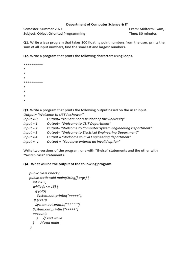 Oops Midterm Exam | PDF | Computers