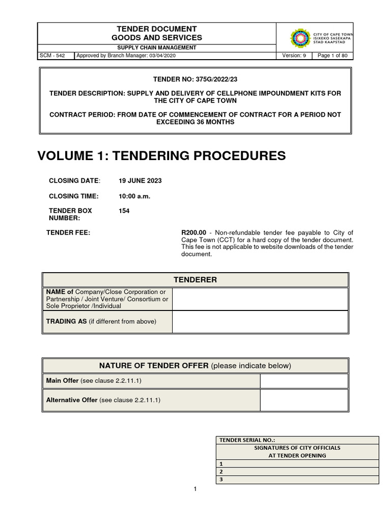 Cape Town Cellphone Impoundment Tender | PDF | Procurement | Supply ...