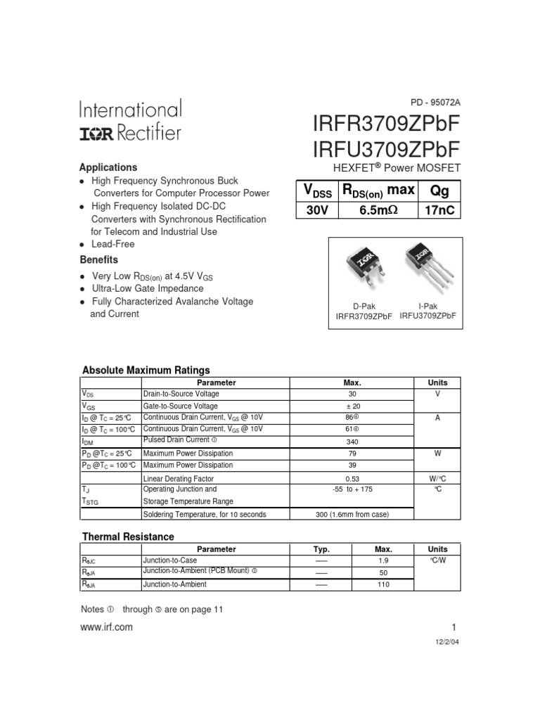 Irfr3709z Datasheet MK | PDF | Field Effect Transistor | Electrical ...