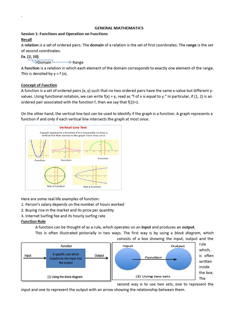 Handout - Functions and Operations o Functions | PDF | Function ...