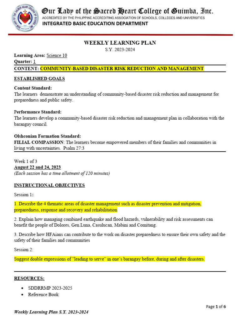 Learning Plan | PDF | Emergency Management | Learning