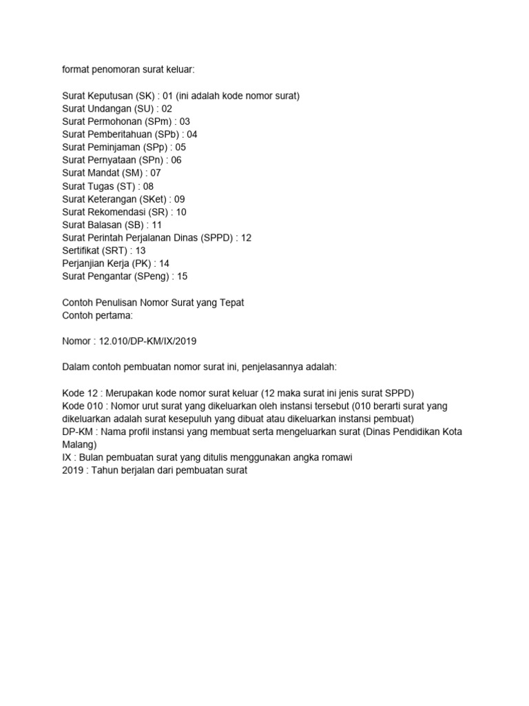 Format Penomoran Surat Keluar | PDF