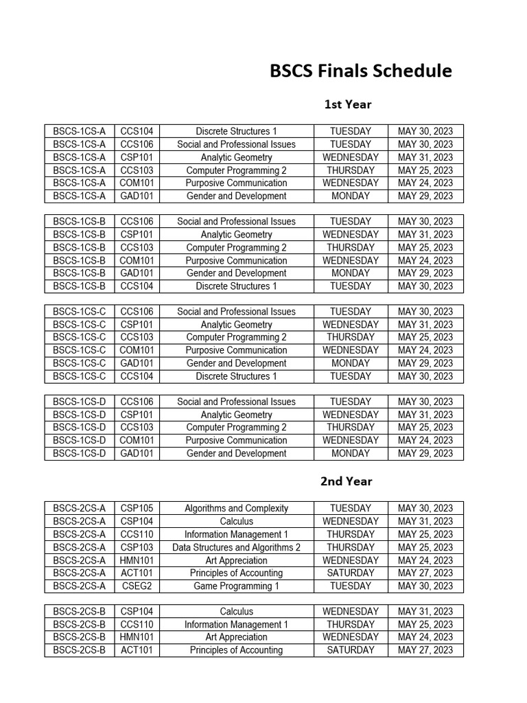 BSCS Finals Schedule PDF