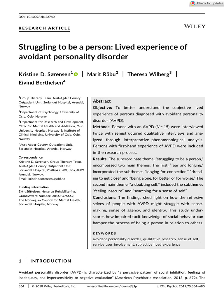 J Clin Psychol - 2019 - S Rensen - Struggling To Be A Person Lived