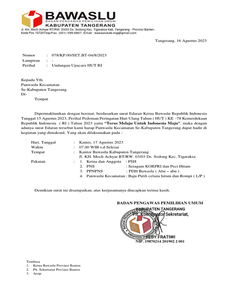 Surat Undangan Peringatan HUT RI KE 78 | PDF
