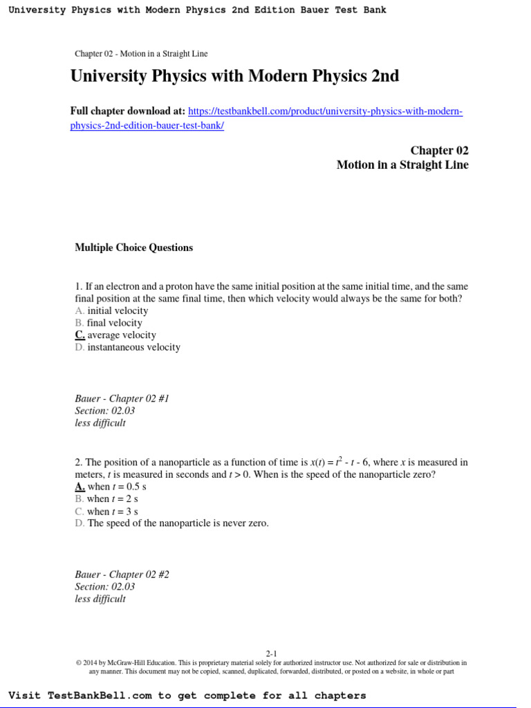 University Physics With Modern Physics 2nd Edition Bauer Test Bank