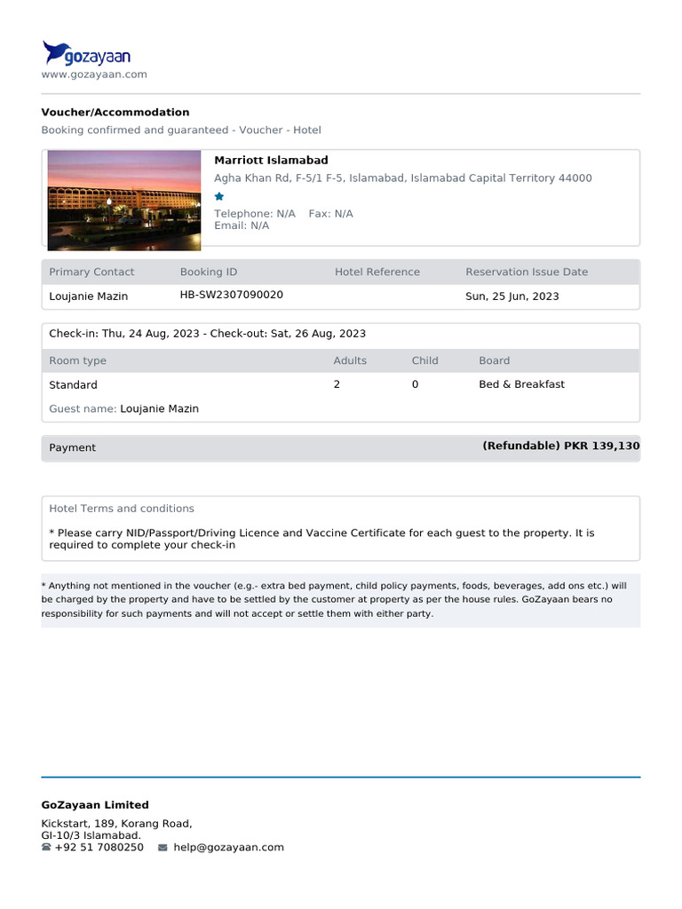Hotel Booking Voucher Marriott PDF