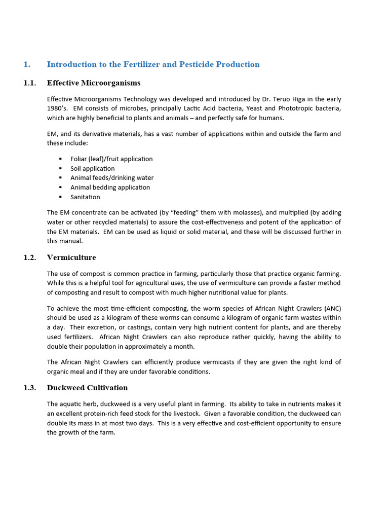 Fertilizer and Pesticide Production EM1 Base PDF Fertilizer Soil