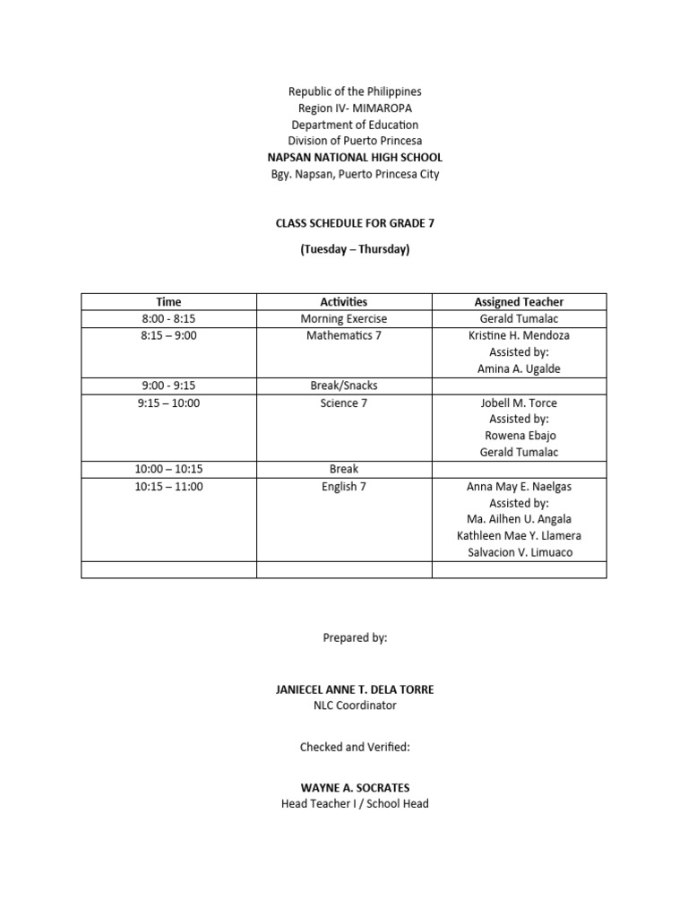 NLC Class Program 1 PDF