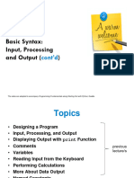 Lecture 04 - Basic Syntax - Input, Processing, and Output (Cont'd)