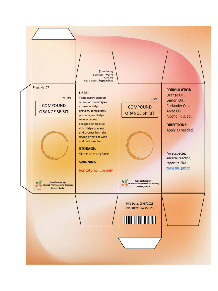 Compound Orange Spirit Usage Guide | PDF | Drugs | Pharmacology