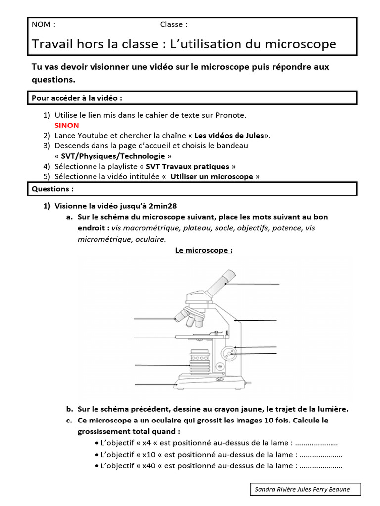 Évaluation sur l'utilisation du microscope 6ème | PDF | Ordinateurs