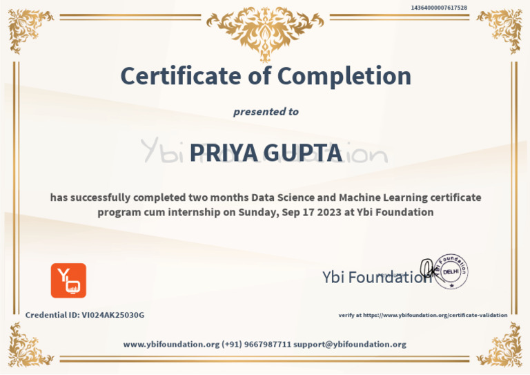 Ybi Foundation Internship Certificate | PDF