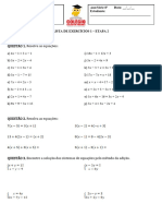 Lista de Exercícios - 8º Ano - Sistema de Equação Do 1º Grau