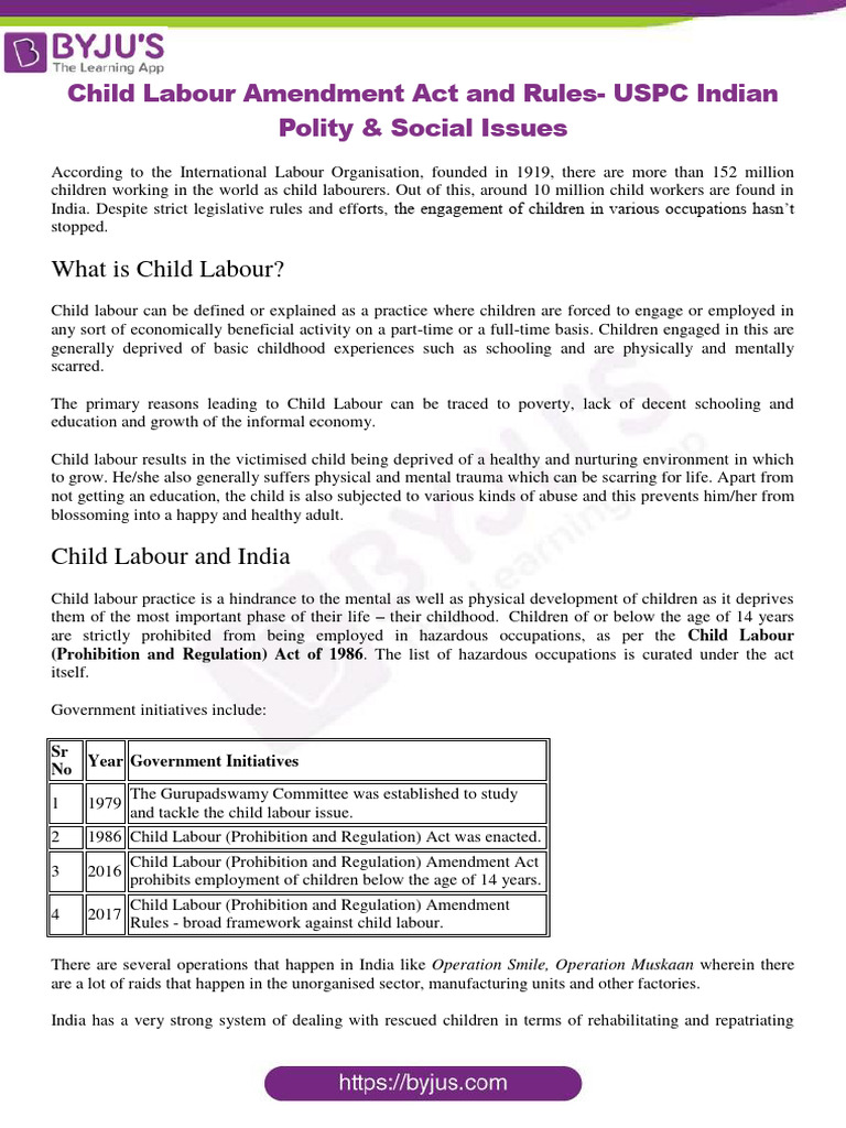 Child Labour Amendment Act Polity | PDF | Child Labour | Occupational ...