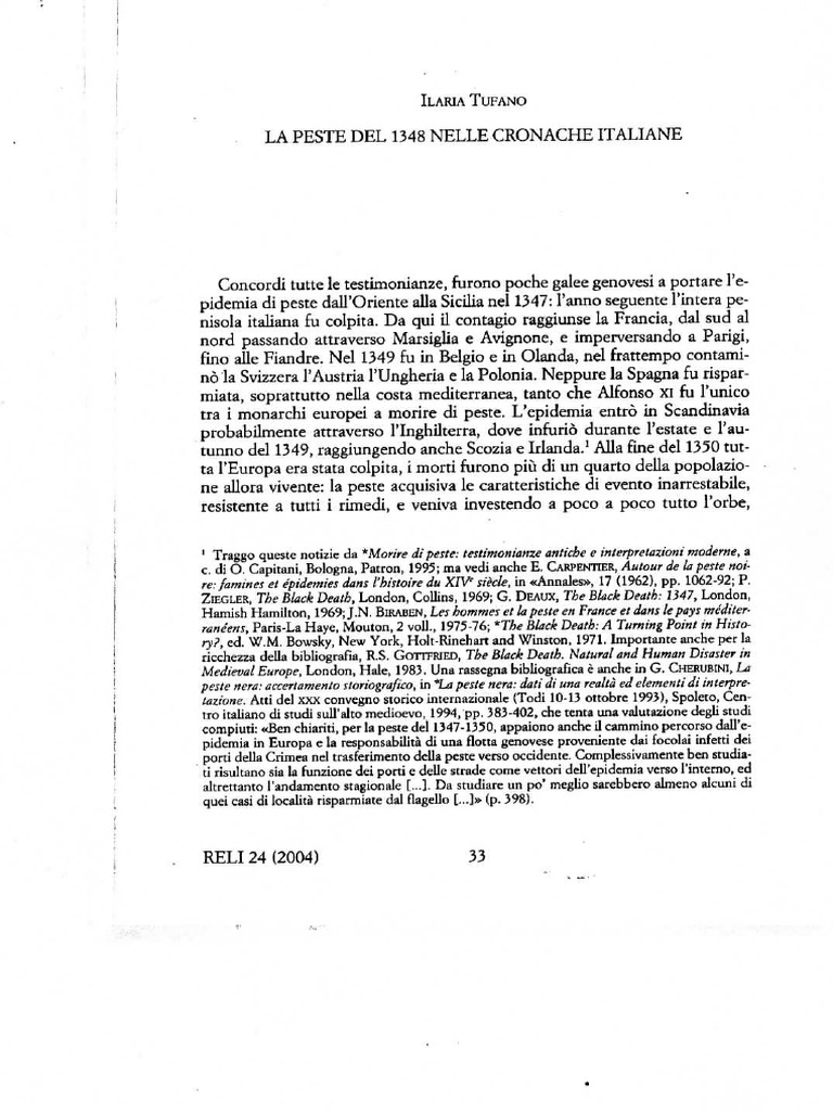 La Peste Del 1348 Nelle Cronache Italian | PDF