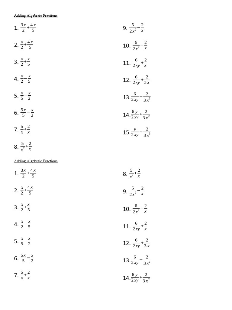 Adding Algebraic Fractions PDF