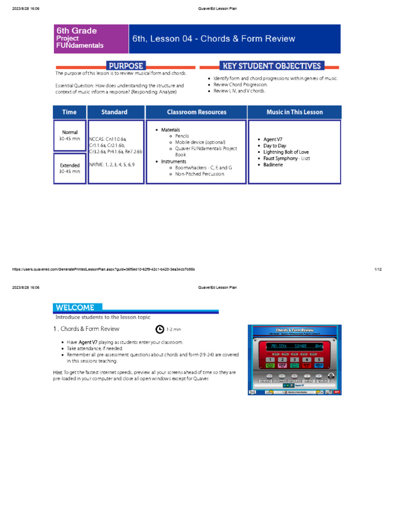 QuaverEd Lesson Plan: Chords & Form Review | PDF | Chord (Music) | Blues