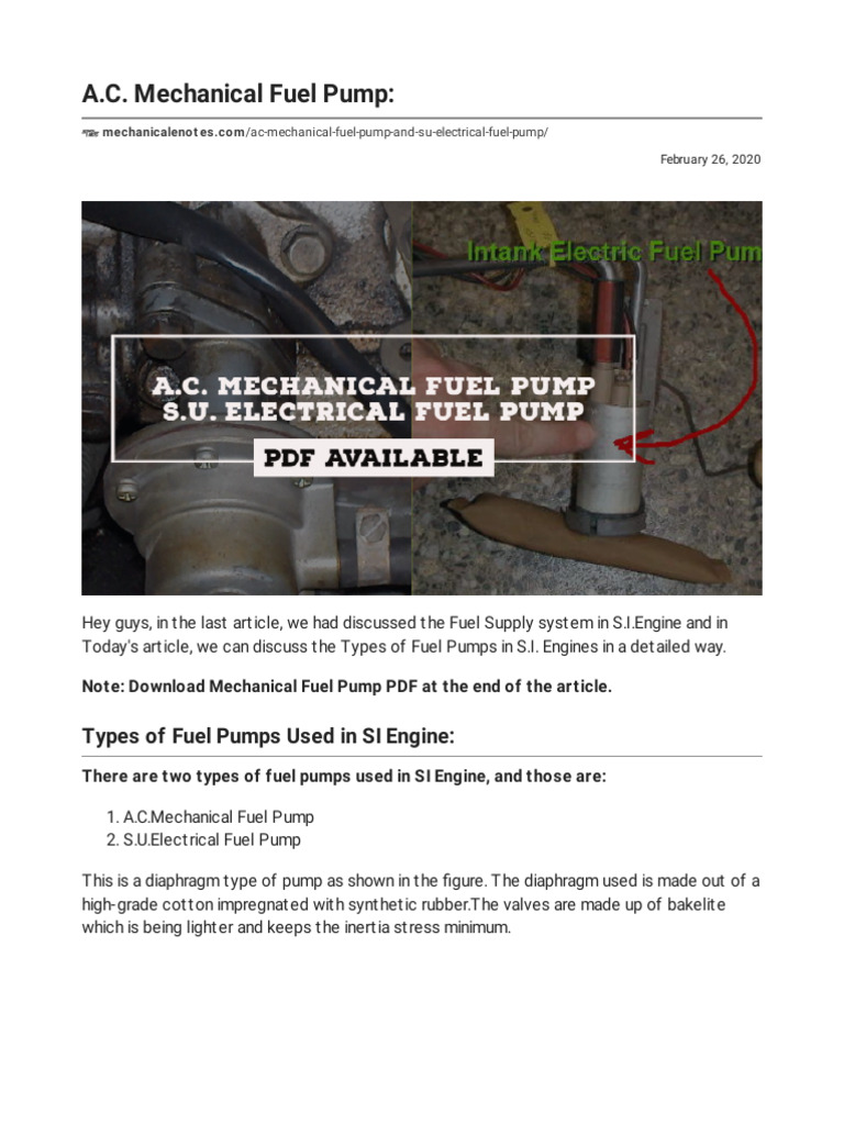 A.C. Mechanical Fuel Pump | PDF | Pump | Manufactured Goods
