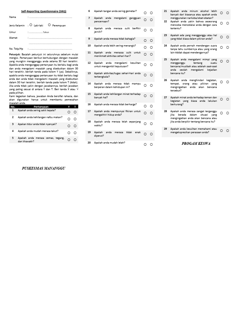 Kuesioner SRQ untuk Kesehatan Mental | PDF