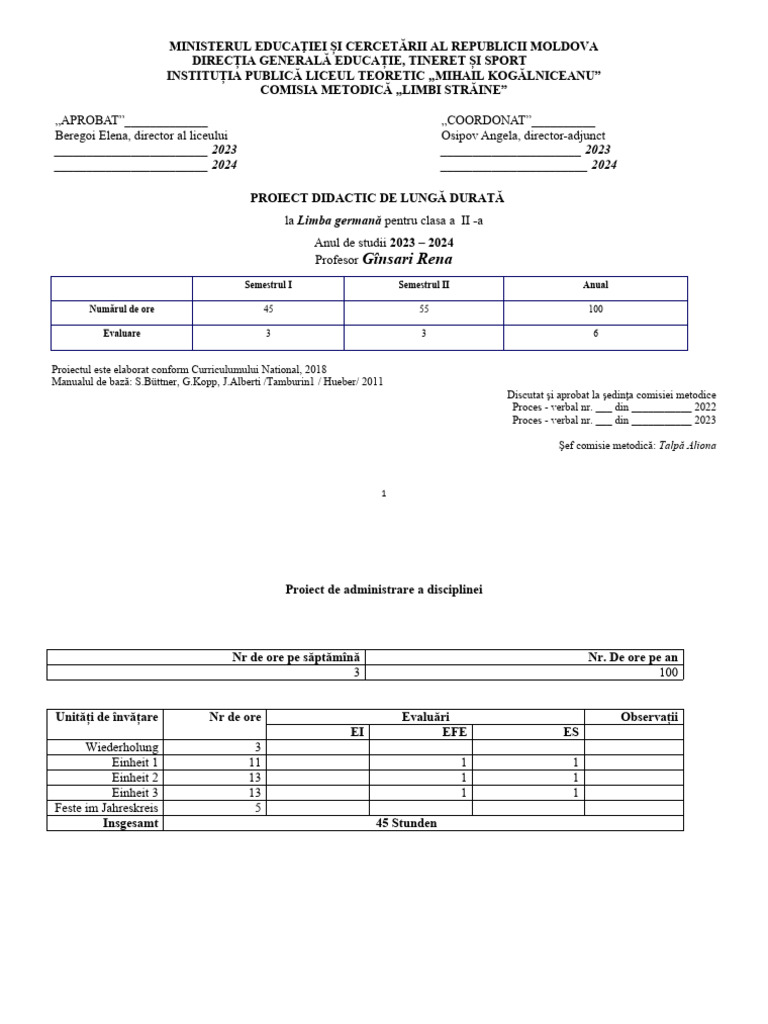 PLD 2. Klasse I Sem. | PDF