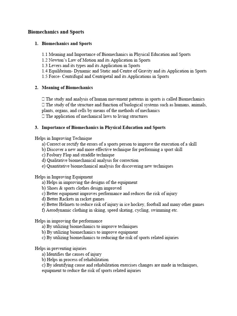 Biomechanics in Sports: Class 12 Notes | PDF | Lever | Force