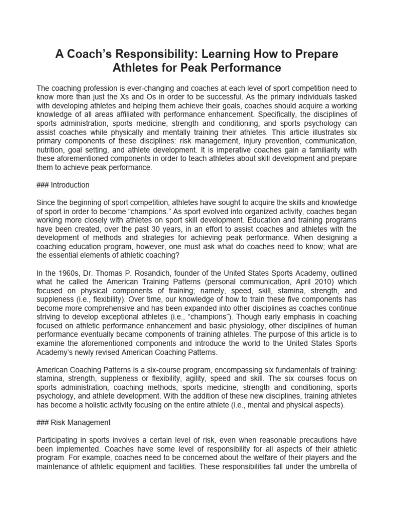 A Coaches Responsibility | PDF | Goal | Goal Setting