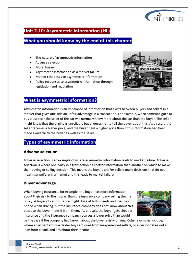 Asymmetric Information and Market Failure | PDF | Adverse Selection ...
