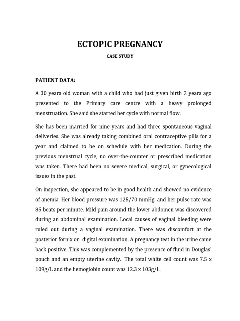Case Study On Ectopic Pregnancy PDF Pregnancy Sexual Anatomy