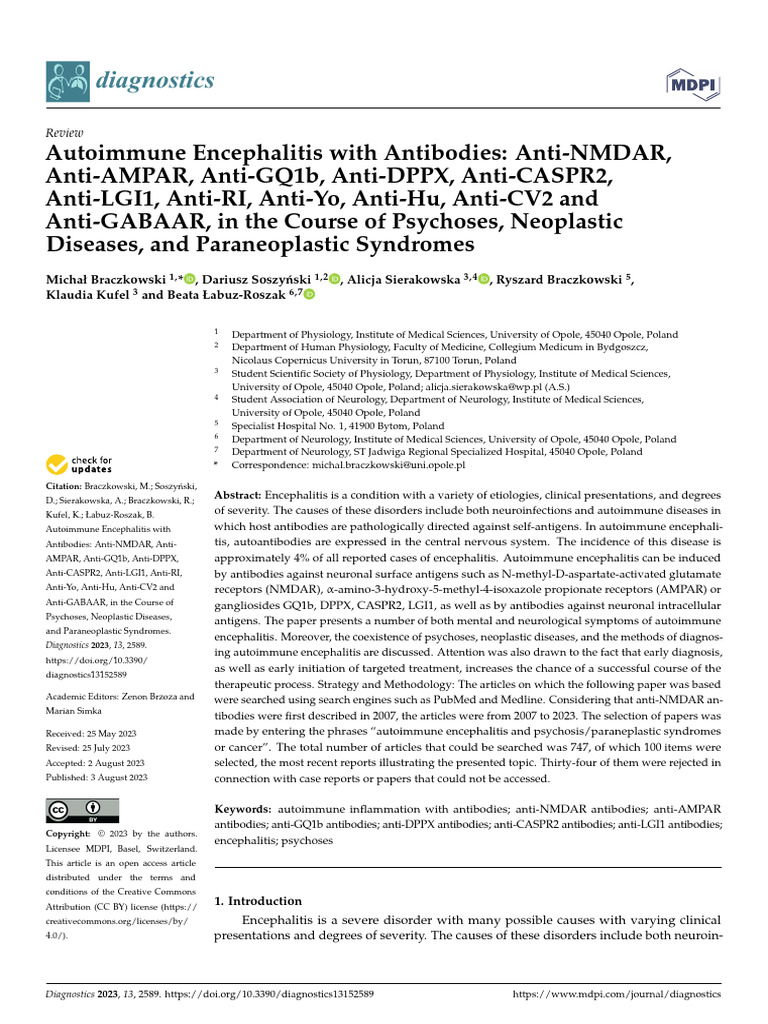 Autoimmune Encephalitis With Antibodies 2023 | PDF | Autoimmune Disease ...
