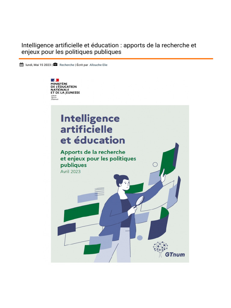 IA et éducation : enjeux et recherches | PDF | Intelligence ...