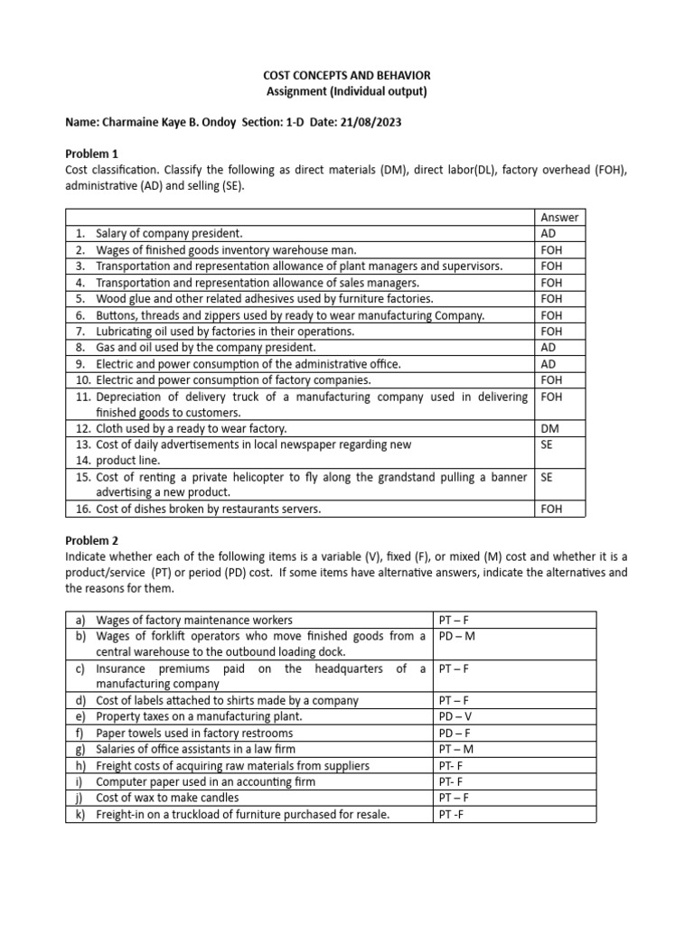 Cost Classification and Behavior Analysis | PDF | Cost | Economies