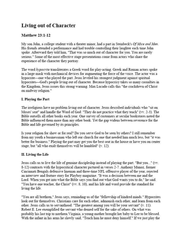Matthew 231 12 living out of character pdf jesus religious belief