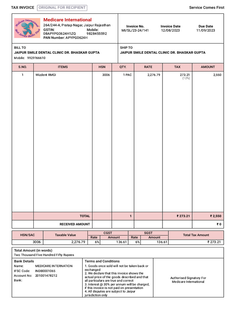 Dental Clinic Invoice | PDF | Money | Government