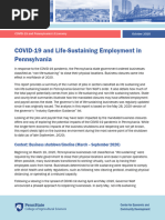 COVID-19 Life-Sustaining Employment in PA - Oct 2020 - PSU CECD