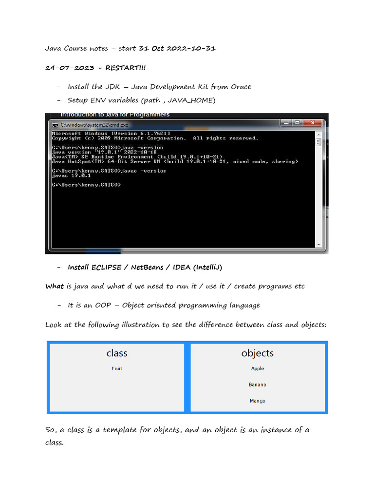 JAVA Course Notes | PDF